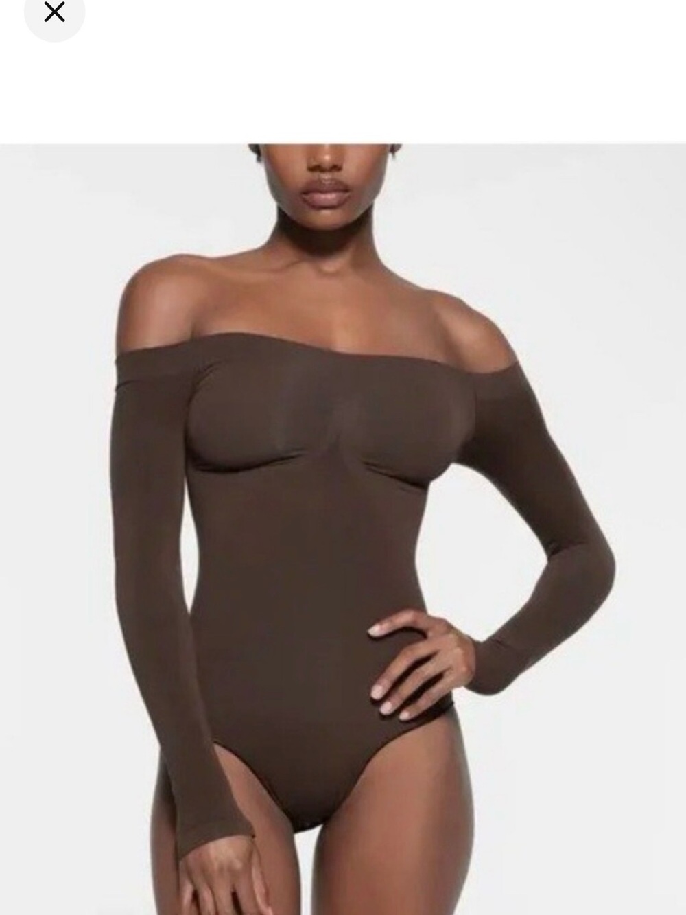 SKIMS Off-Shoulder Long Sleeve Brown Bodysuit